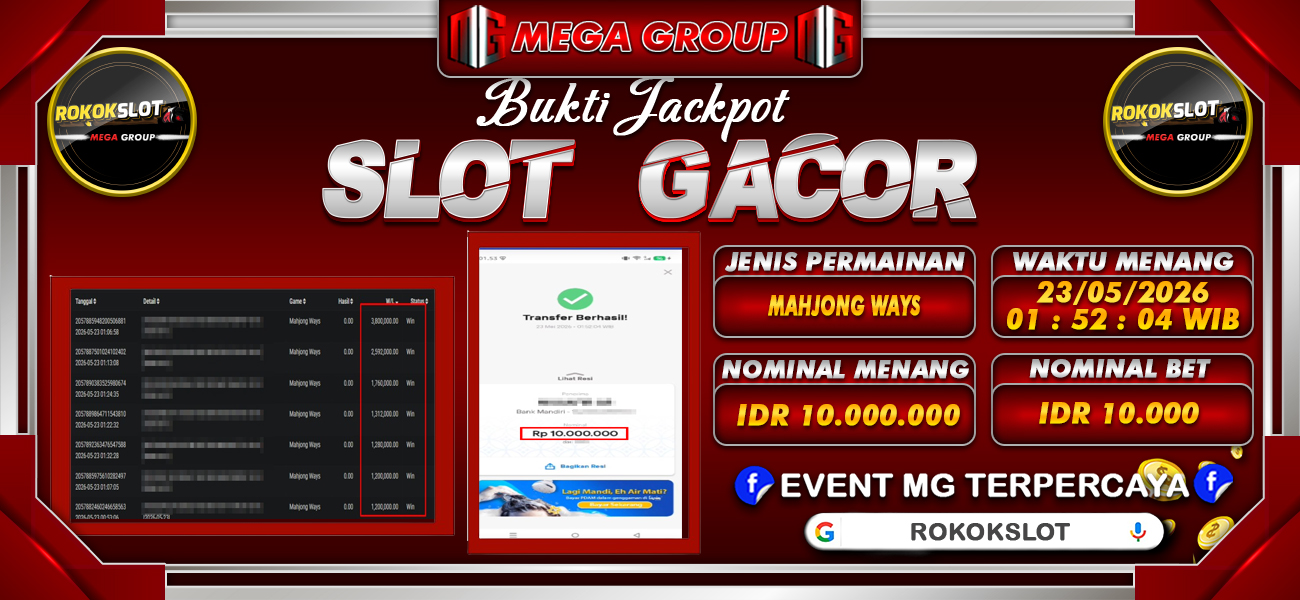 Bukti JP situs Rokokslot hari Sabtu, 23 Mei 2026